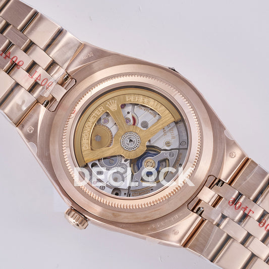 Rolex Land-Dweller 40mm 127335 White Dial Rose Gold Tone Gem-Set 3BF replica - caseback and movement