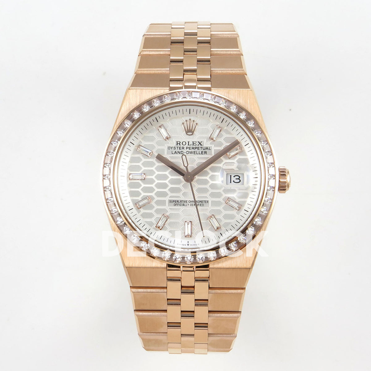 Rolex Land-Dweller 40mm 127335 White Dial Rose Gold Tone Gem-Set Clean Plus replica - front view