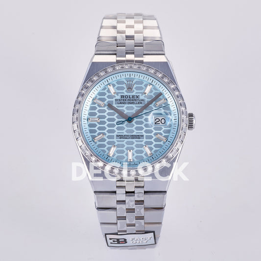 Rolex Land-Dweller 40mm 127336 Ice Blue Dial Steel Gem-Set 3BF replica - front view
