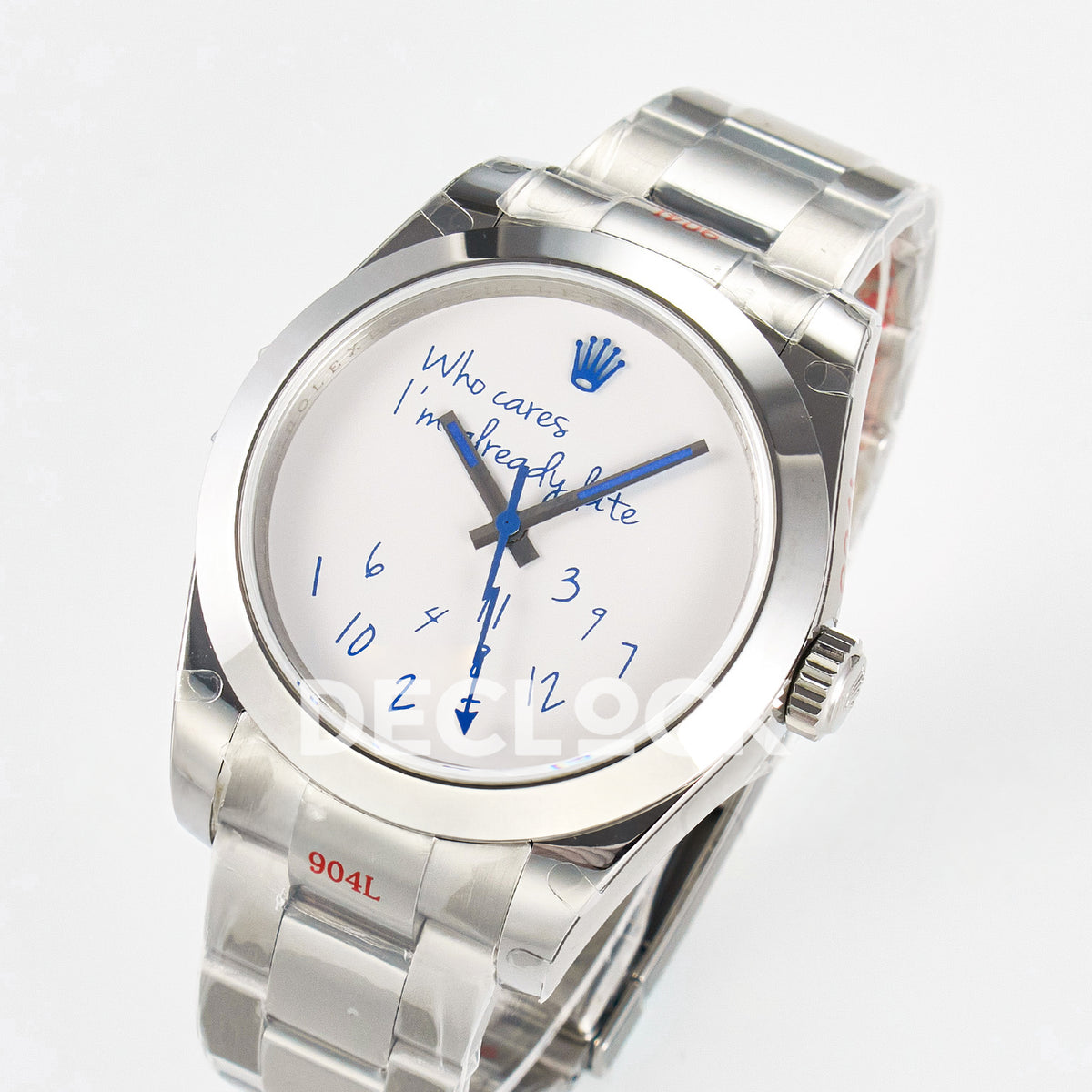Rolex Milgauss Custom Who Cares White Dial Steel Bracelet JDF VR3131 replica - angled front