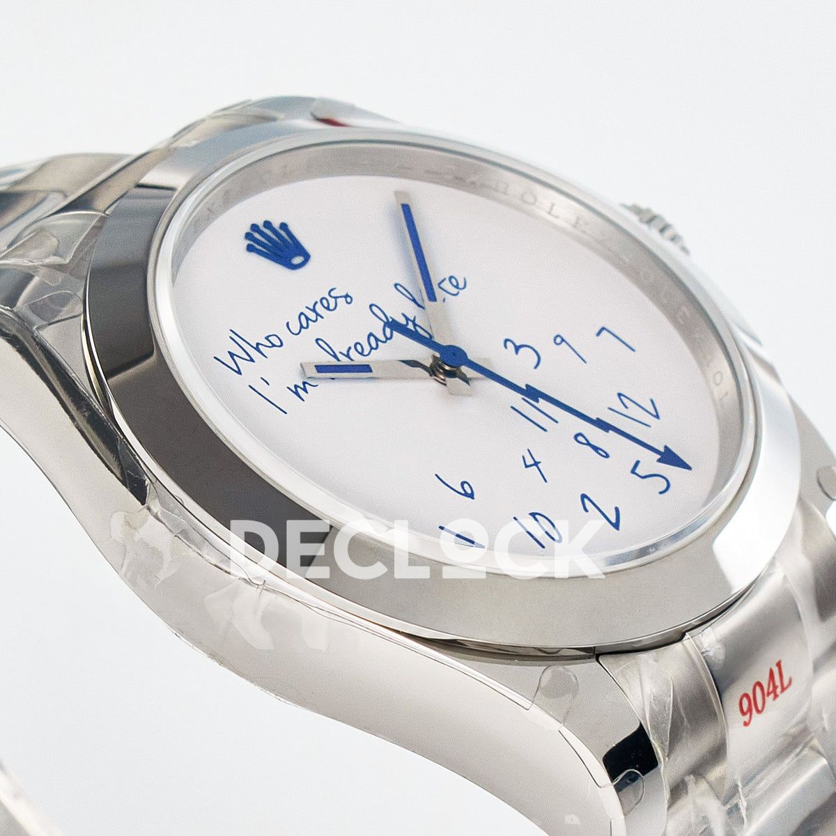 Rolex Milgauss Custom Who Cares White Dial Steel Bracelet JDF VR3131 replica - angled left