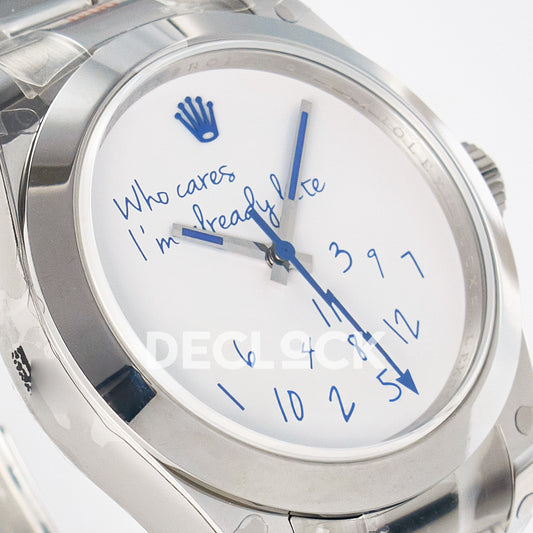 Rolex Milgauss Custom Who Cares White Dial Steel Bracelet JDF VR3131 replica - angled right