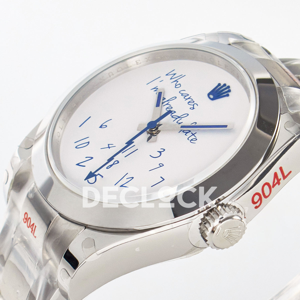 Rolex Milgauss Custom Who Cares White Dial Steel Bracelet JDF VR3131 replica - crown side front