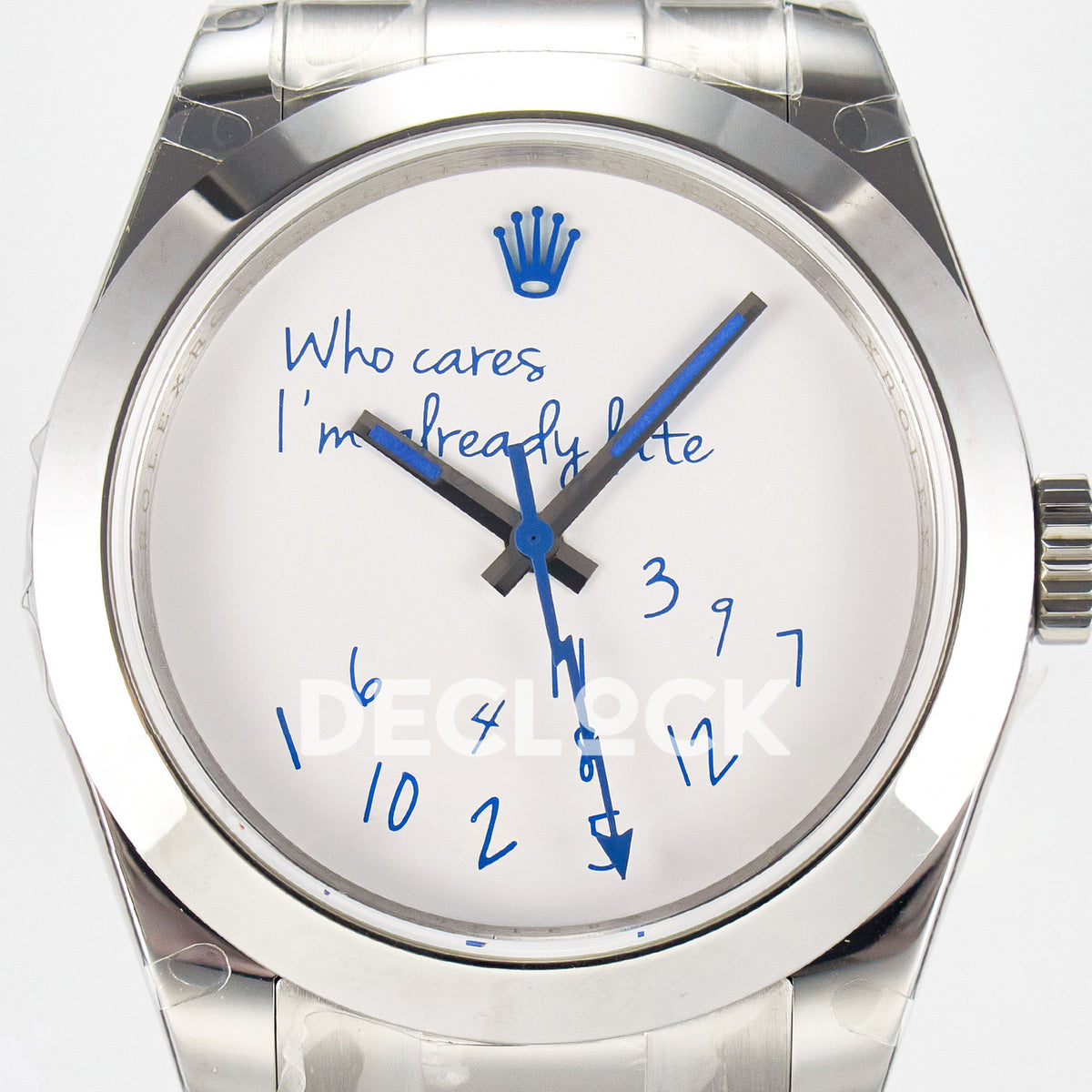 Rolex Milgauss Custom Who Cares White Dial Steel Bracelet JDF VR3131 replica - dial close up