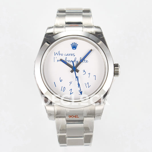 Rolex Milgauss Custom Who Cares White Dial Steel Bracelet JDF VR3131 replica - front