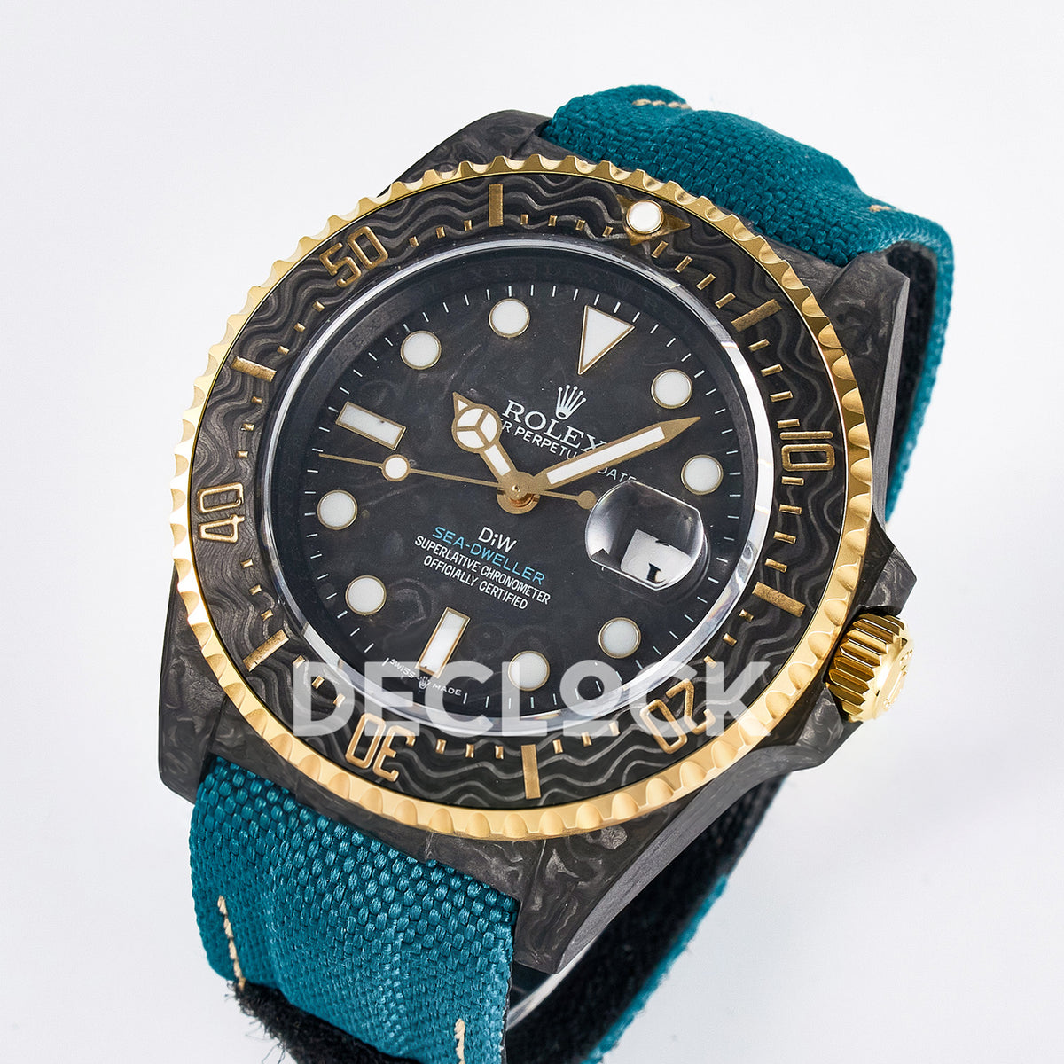Rolex Sea-Dweller Custom Carbon Black Blue Strap DIWF A2824 replica - angled front