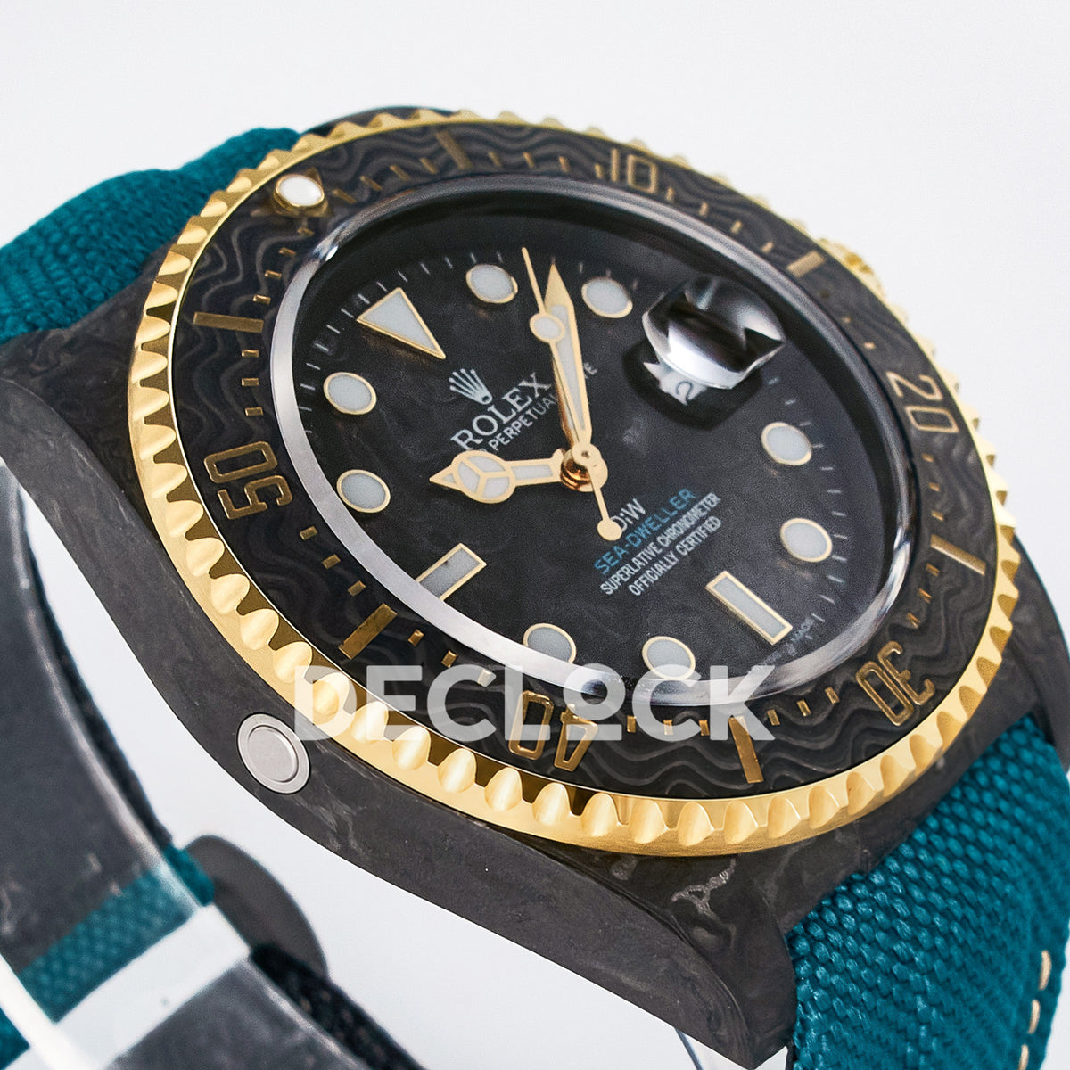 Rolex Sea-Dweller Custom Carbon Black Blue Strap DIWF A2824 replica - angled left