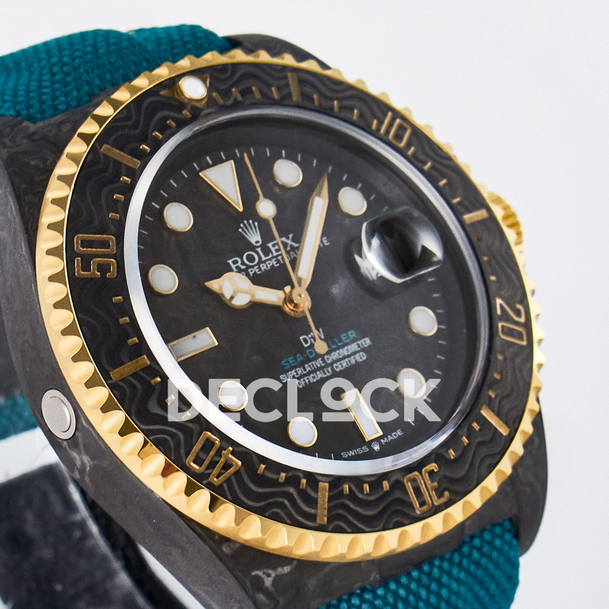 Rolex Sea-Dweller Custom Carbon Black Blue Strap DIWF A2824 replica - angled right