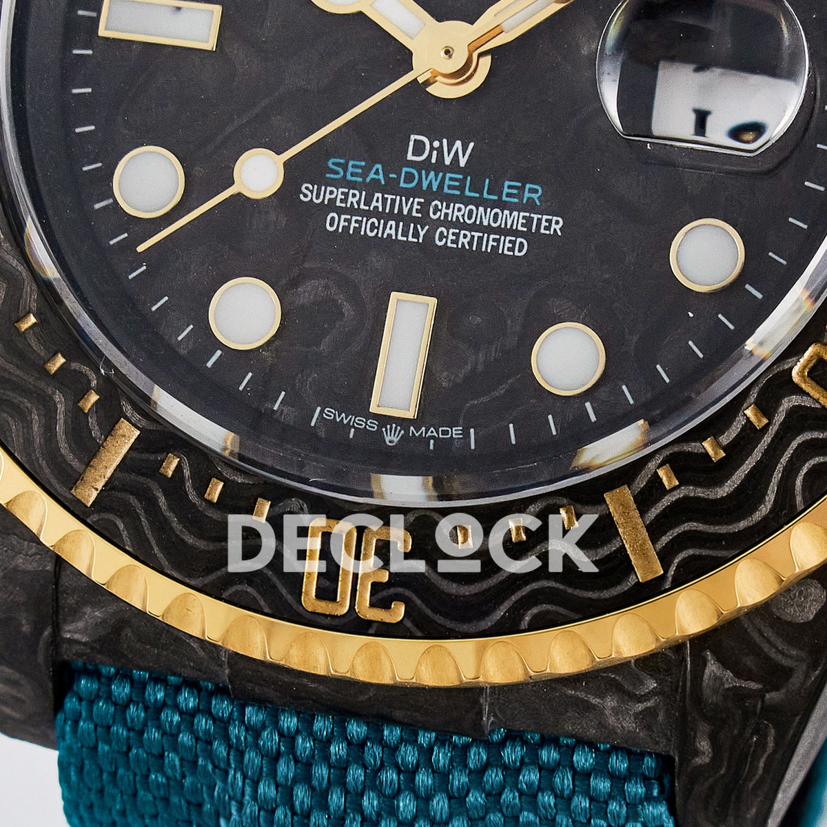 Rolex Sea-Dweller Custom Carbon Black Blue Strap DIWF A2824 replica - bezel close up