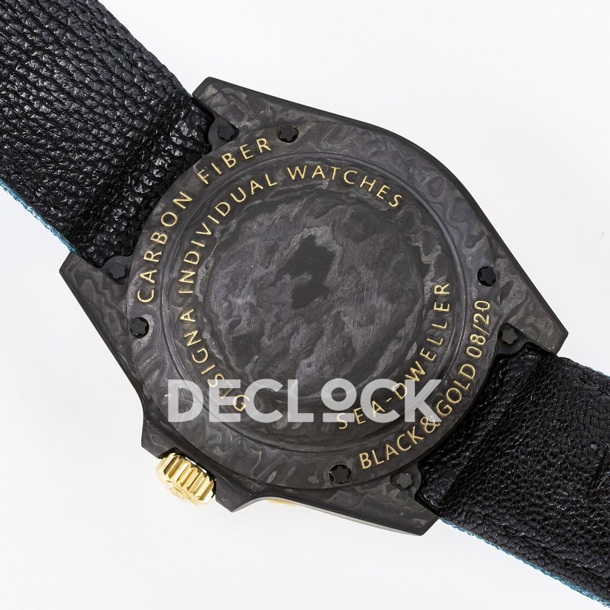 Rolex Sea-Dweller Custom Carbon Black Blue Strap DIWF A2824 replica - caseback