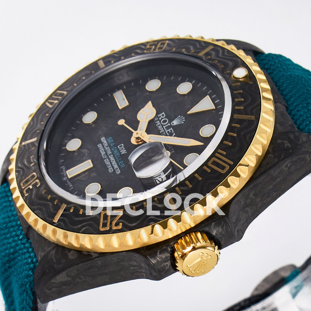 Rolex Sea-Dweller Custom Carbon Black Blue Strap DIWF A2824 replica - crown side front