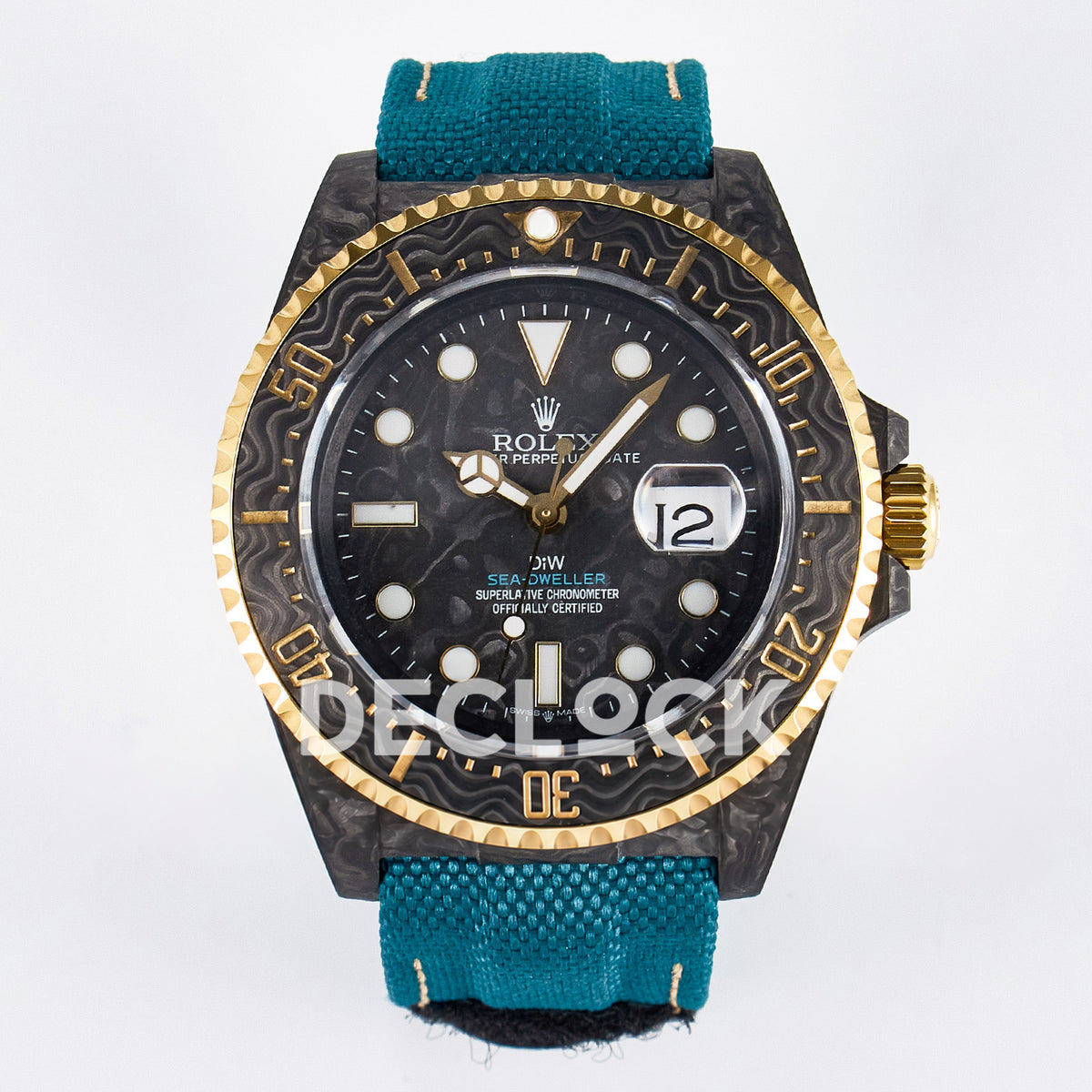Rolex Sea-Dweller Custom Carbon Black Blue Strap DIWF A2824 replica - front