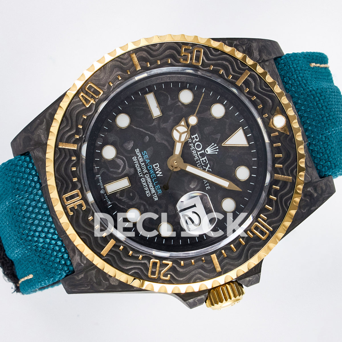 Rolex Sea-Dweller Custom Carbon Black Blue Strap DIWF A2824 replica - rotated front