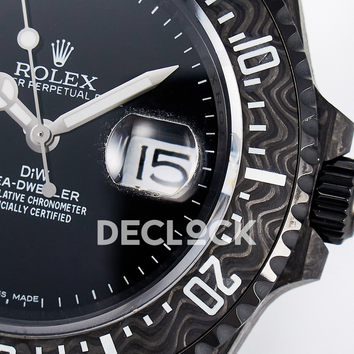 Rolex Sea-Dweller Custom Carbon Black DIWF A2824 replica - date close up