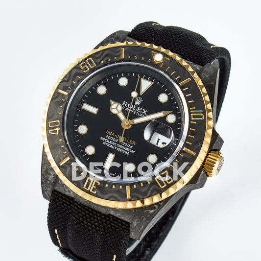 Rolex Sea-Dweller Custom Carbon Black Gold DIWF A2824 replica - angled front