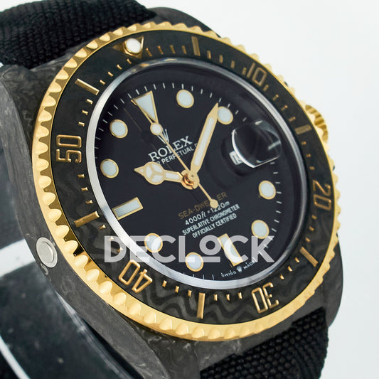 Rolex Sea-Dweller Custom Carbon Black Gold DIWF A2824 replica - angled left
