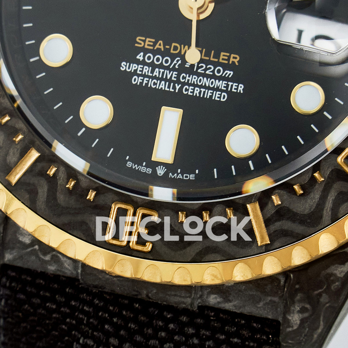 Rolex Sea-Dweller Custom Carbon Black Gold DIWF A2824 replica - bezel close up