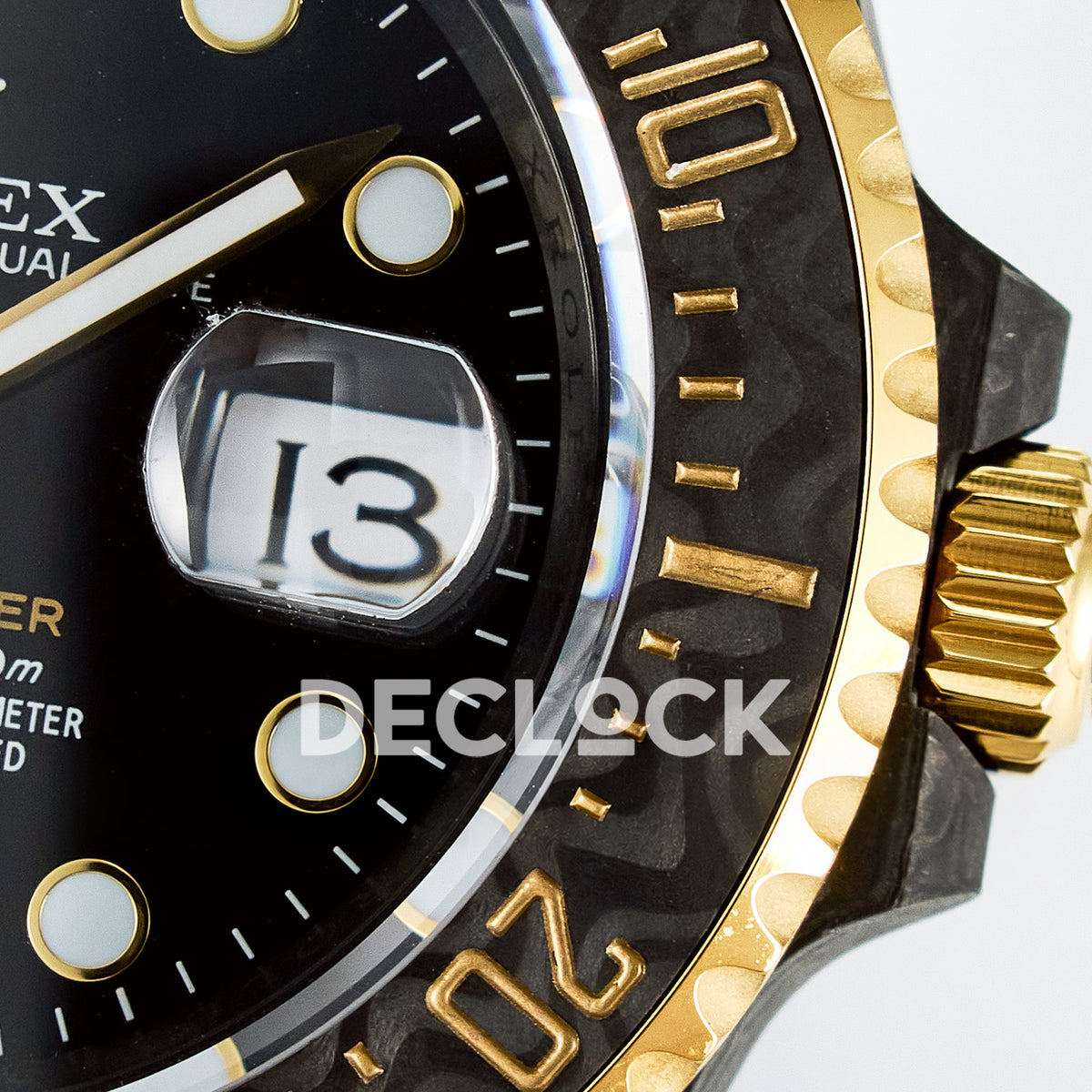 Rolex Sea-Dweller Custom Carbon Black Gold DIWF A2824 replica - date close up