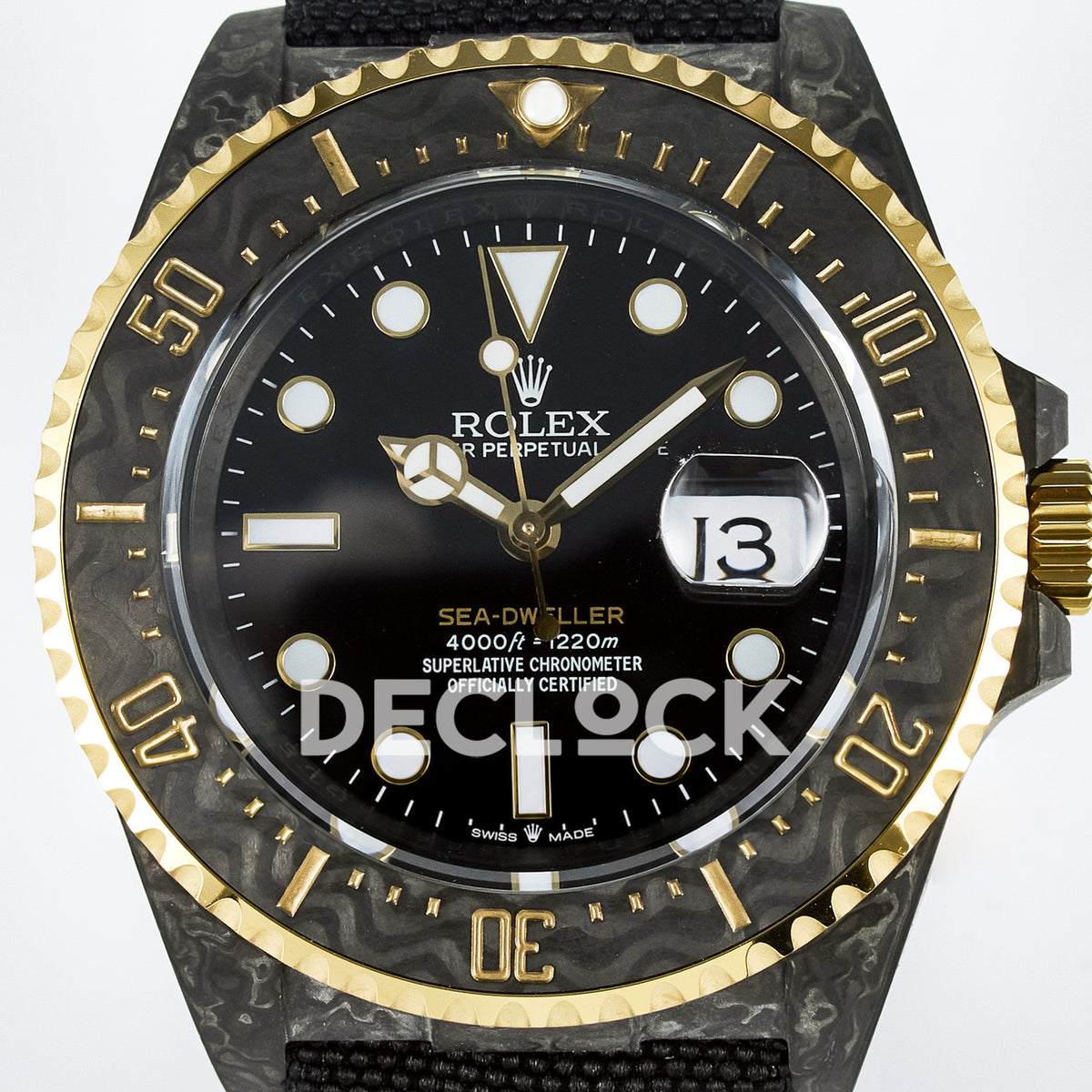 Rolex Sea-Dweller Custom Carbon Black Gold DIWF A2824 replica - dial close up