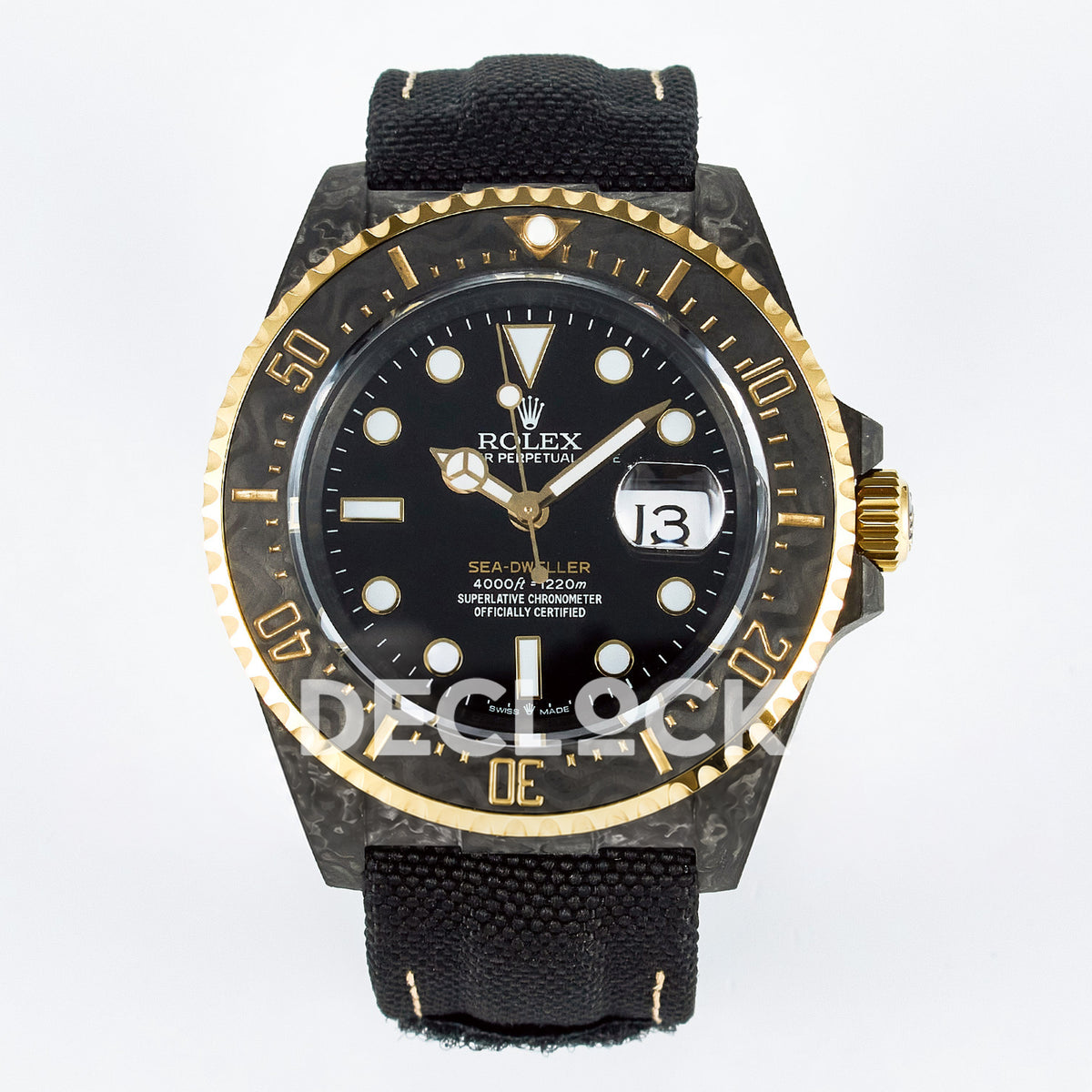 Rolex Sea-Dweller Custom Carbon Black Gold DIWF A2824 replica - front