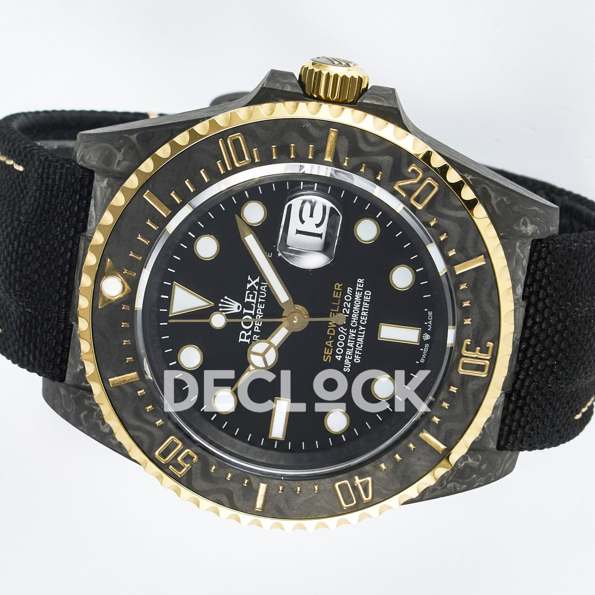 Rolex Sea-Dweller Custom Carbon Black Gold DIWF A2824 replica - rotated dial