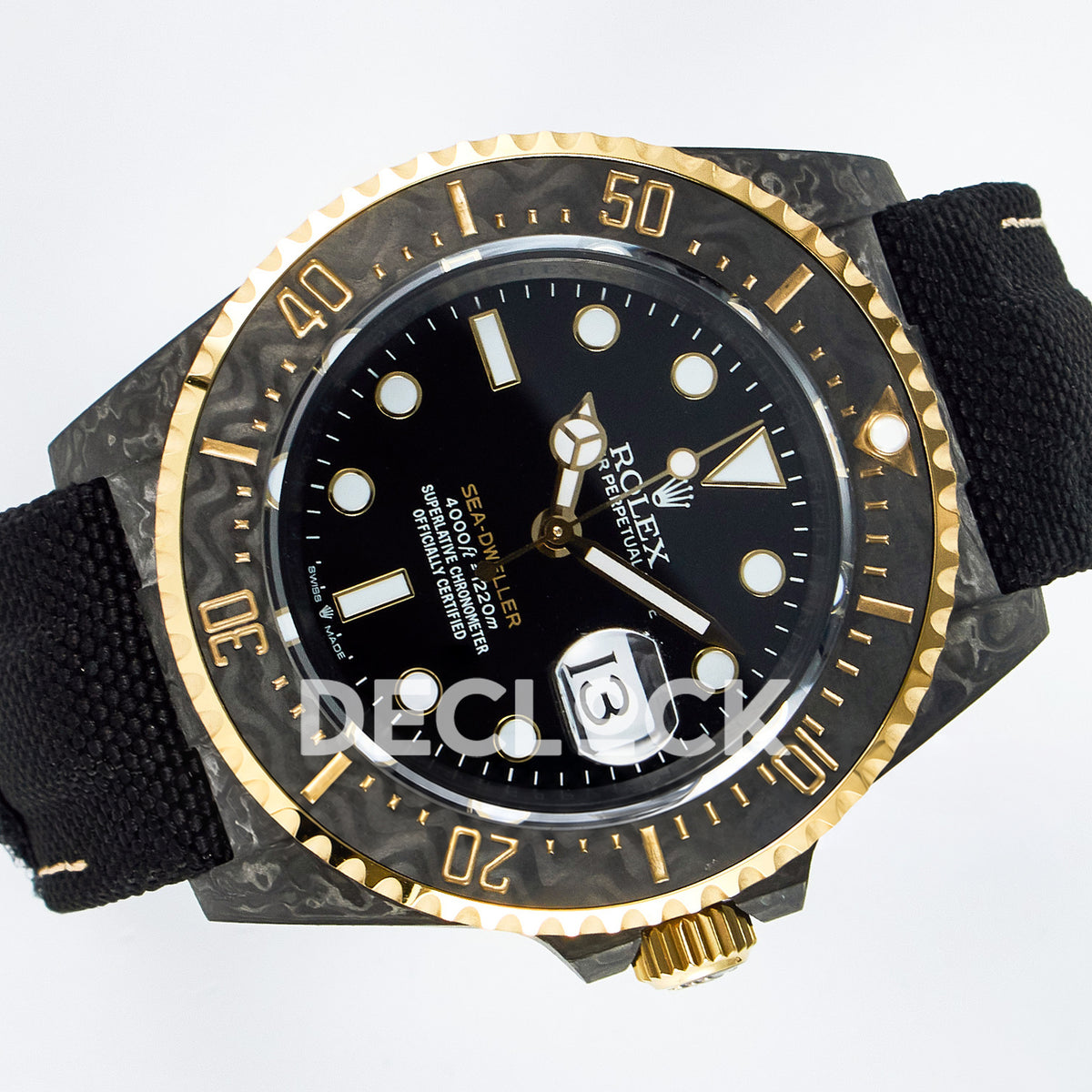 Rolex Sea-Dweller Custom Carbon Black Gold DIWF A2824 replica - rotated front