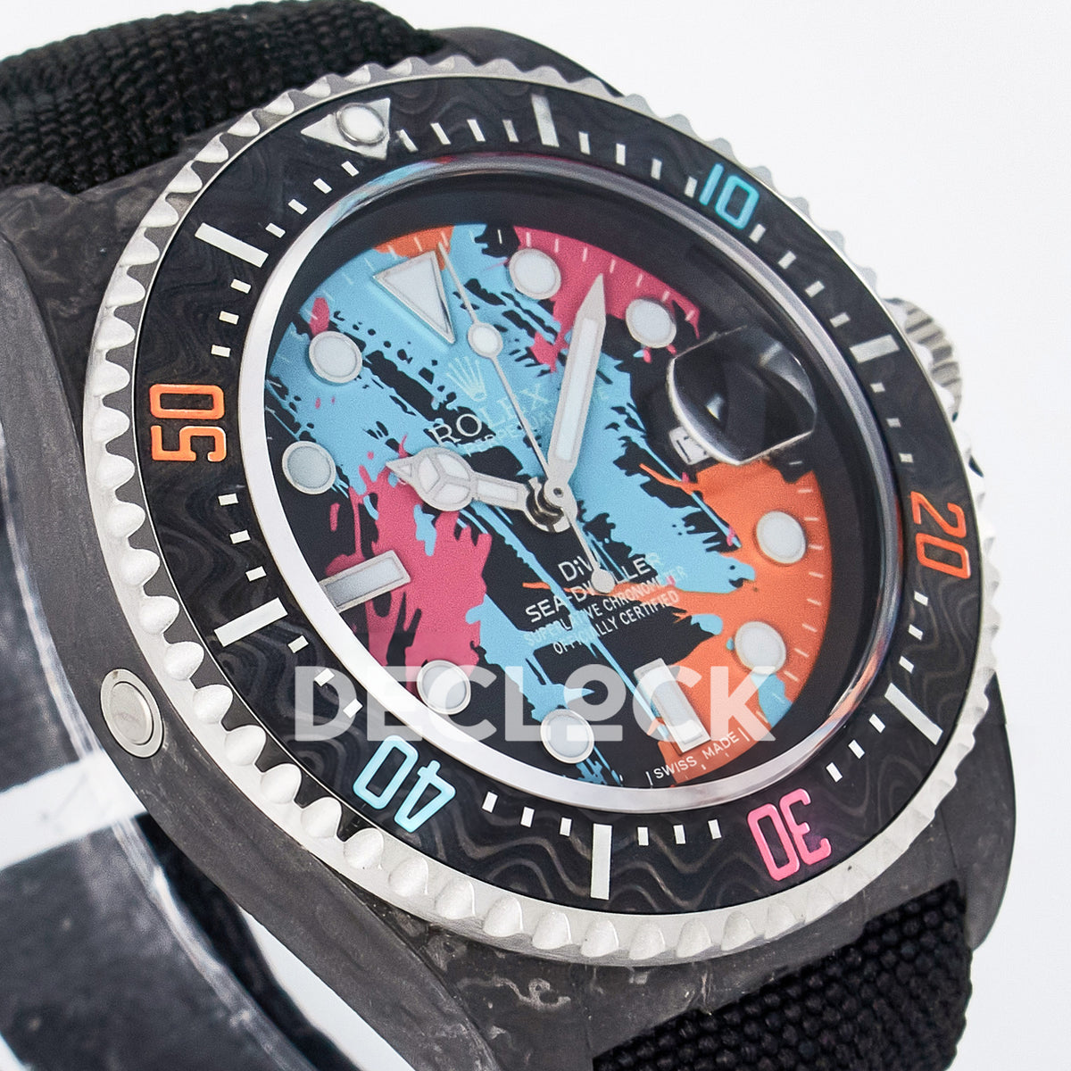 Rolex Sea-Dweller Custom Carbon Graffiti DIWF A2824 replica - angled left