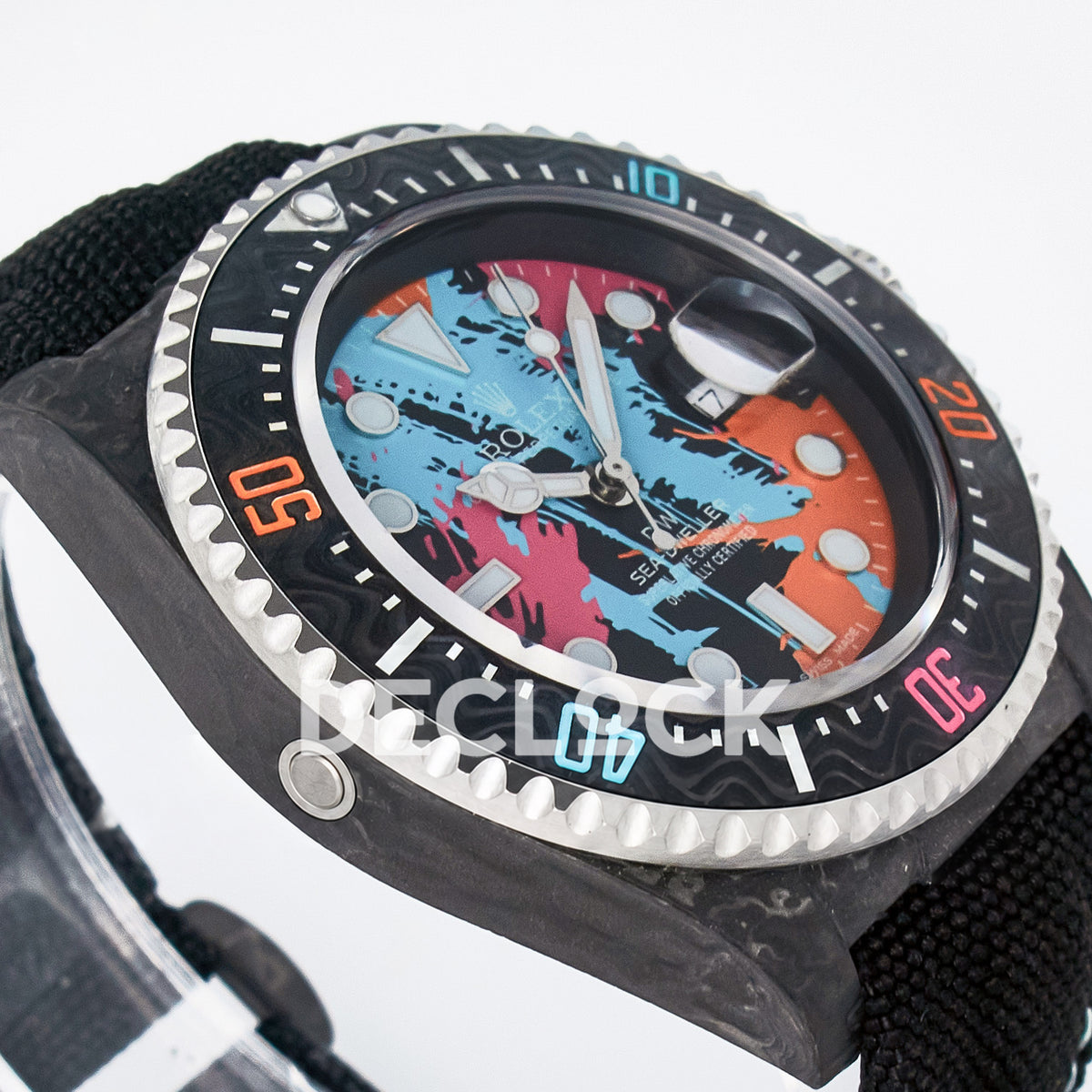 Rolex Sea-Dweller Custom Carbon Graffiti DIWF A2824 replica - angled right