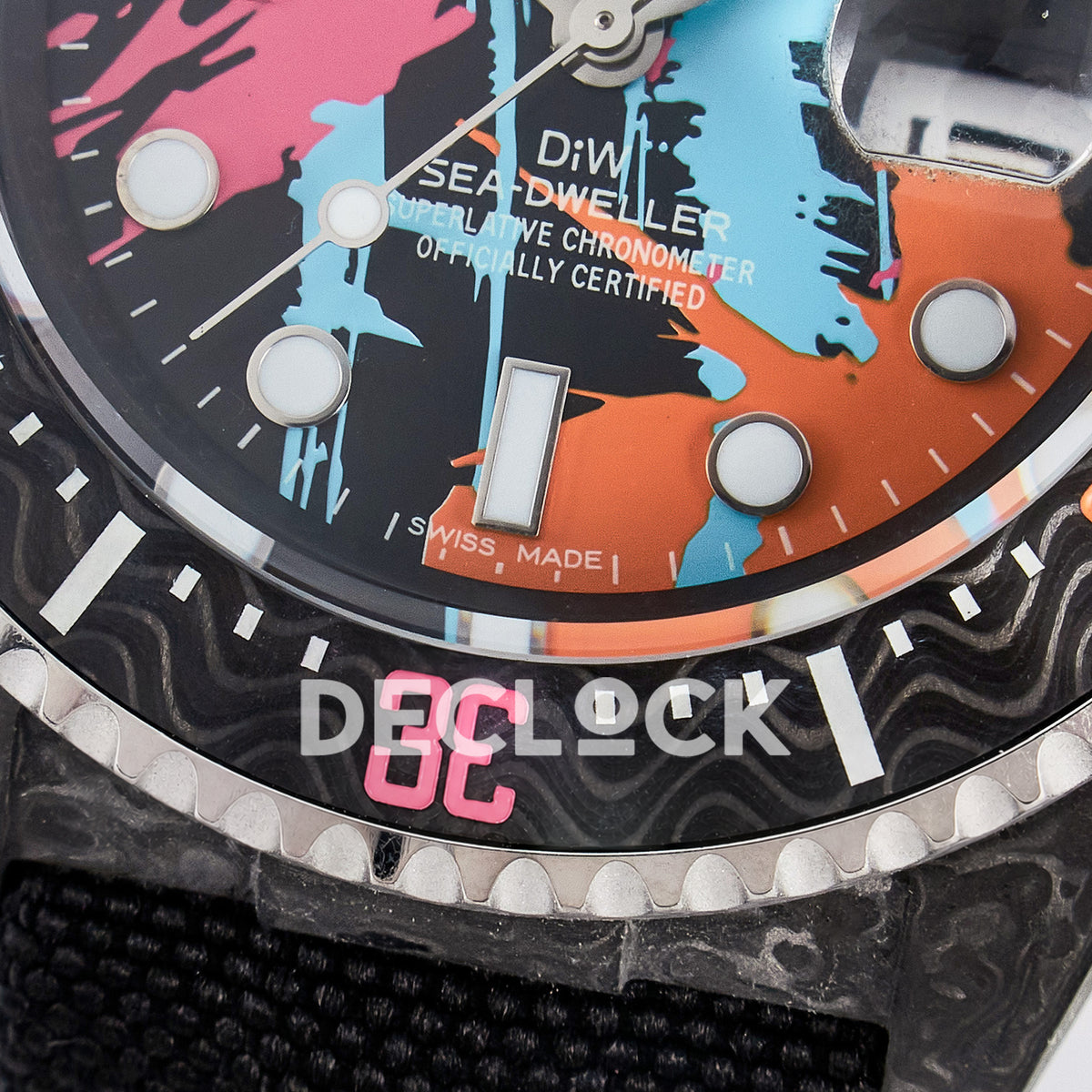 Rolex Sea-Dweller Custom Carbon Graffiti DIWF A2824 replica - bezel close up