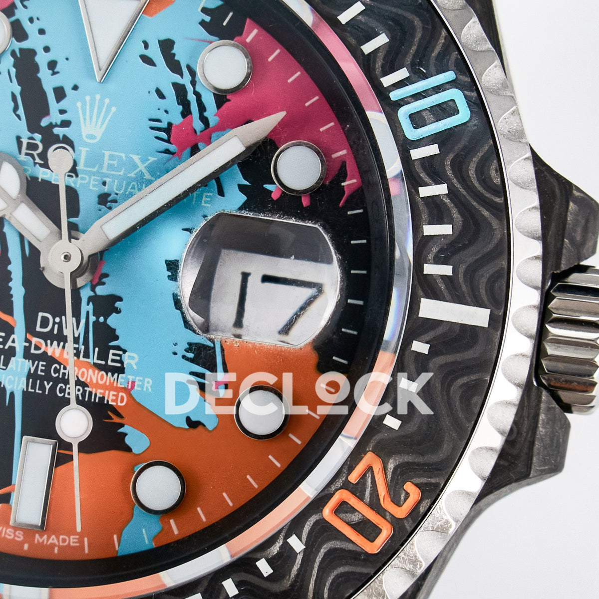Rolex Sea-Dweller Custom Carbon Graffiti DIWF A2824 replica - date close up