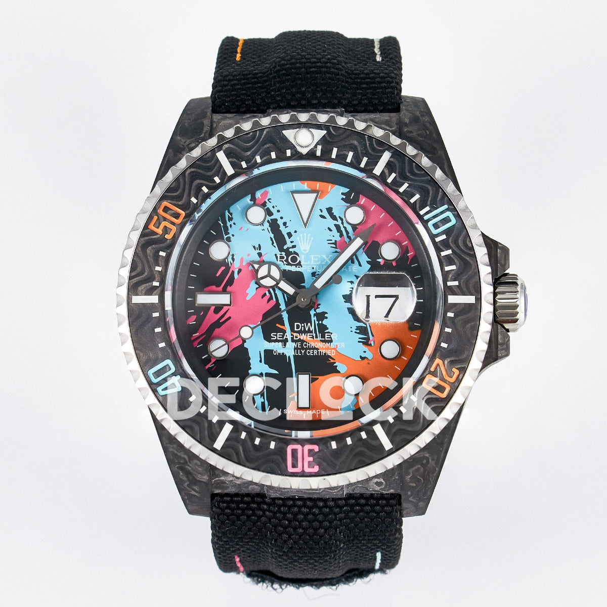 Rolex Sea-Dweller Custom Carbon Graffiti DIWF A2824 replica - front