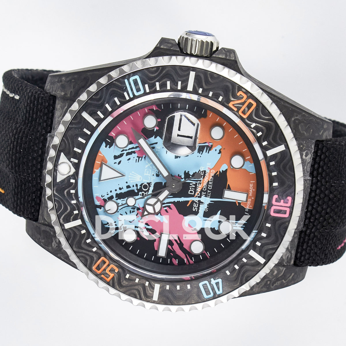 Rolex Sea-Dweller Custom Carbon Graffiti DIWF A2824 replica - rotated dial