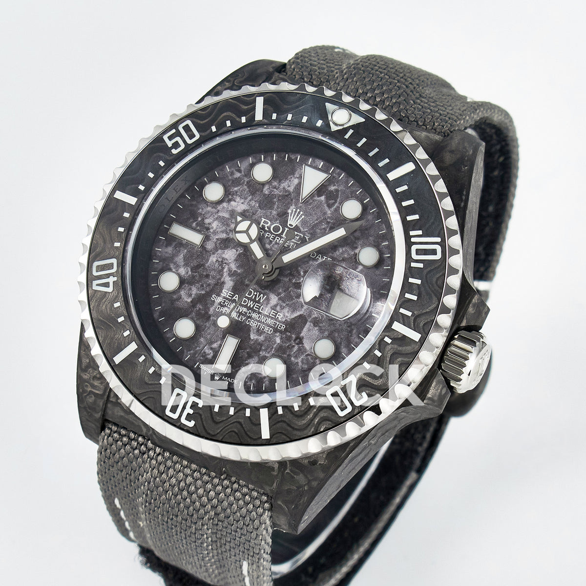 Rolex Sea-Dweller Custom Carbon Gray Gray Strap DIWF A2824 V2 replica - angled front