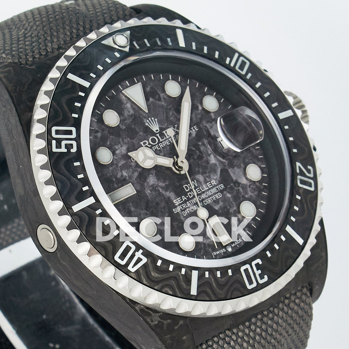 Rolex Sea-Dweller Custom Carbon Gray Gray Strap DIWF A2824 V2 replica - angled left