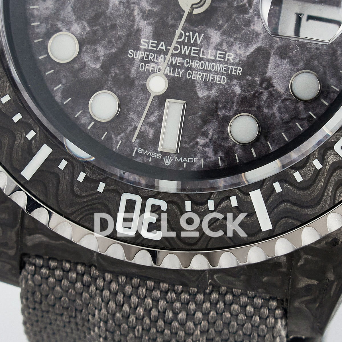 Rolex Sea-Dweller Custom Carbon Gray Gray Strap DIWF A2824 V2 replica - bezel close up