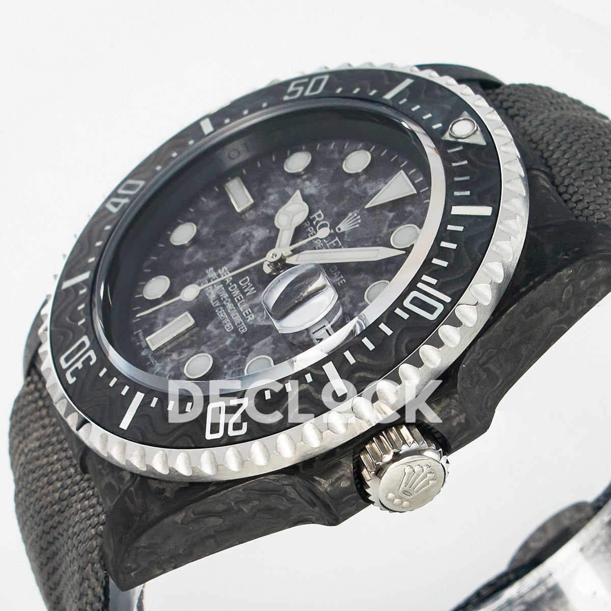 Rolex Sea-Dweller Custom Carbon Gray Gray Strap DIWF A2824 V2 replica - crown side front