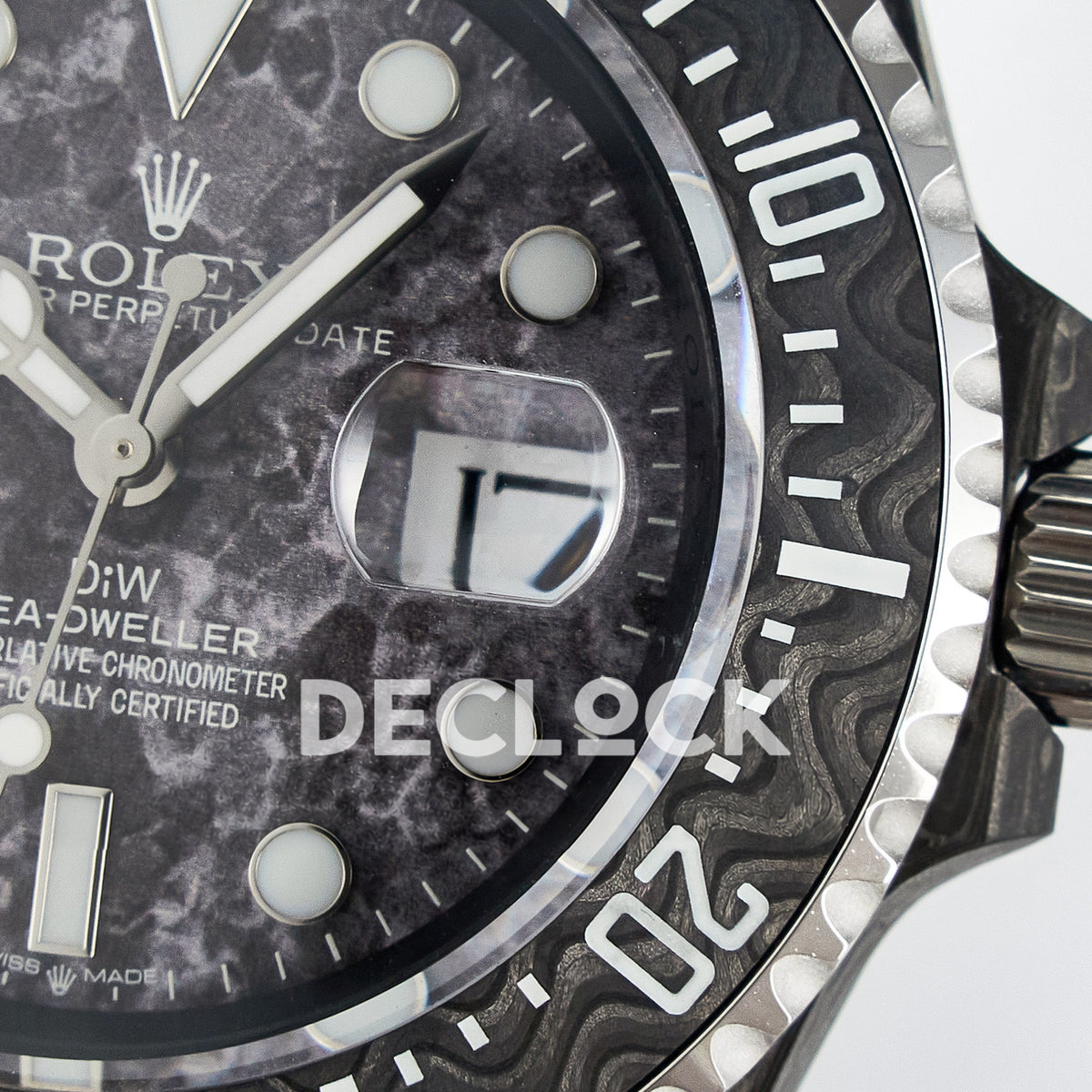 Rolex Sea-Dweller Custom Carbon Gray Gray Strap DIWF A2824 V2 replica - date close up