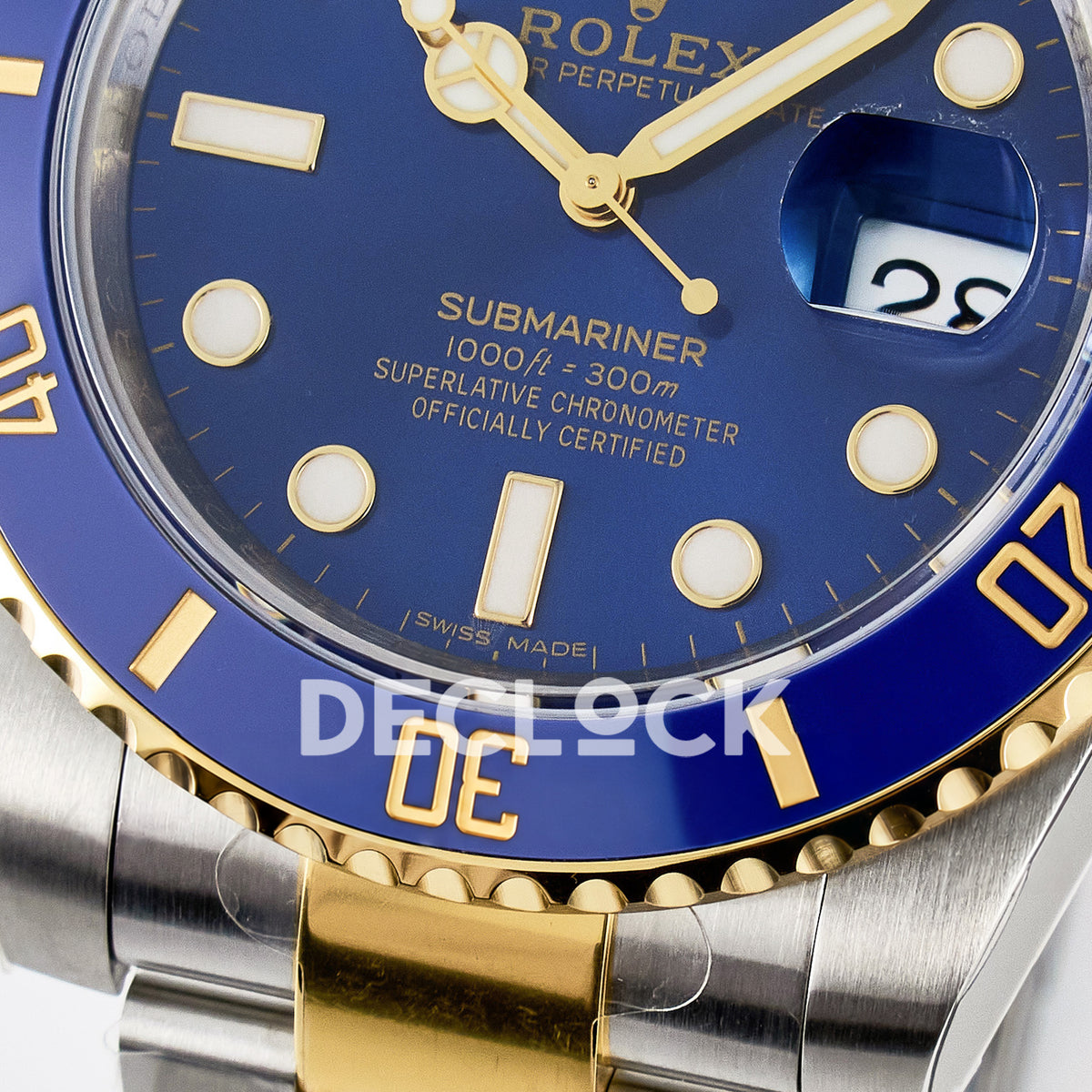Rolex Submariner 116613LB 40.5mm VSF Two-Tone Blue Dial VS3135 replica - lower dial closeup