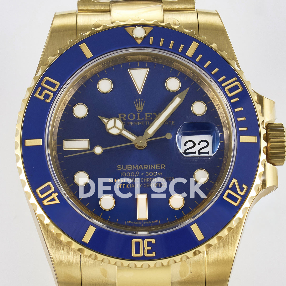 Rolex Submariner 116618LB 40.5mm VSF Yellow Gold Blue Dial VS3135 replica - dial closeup