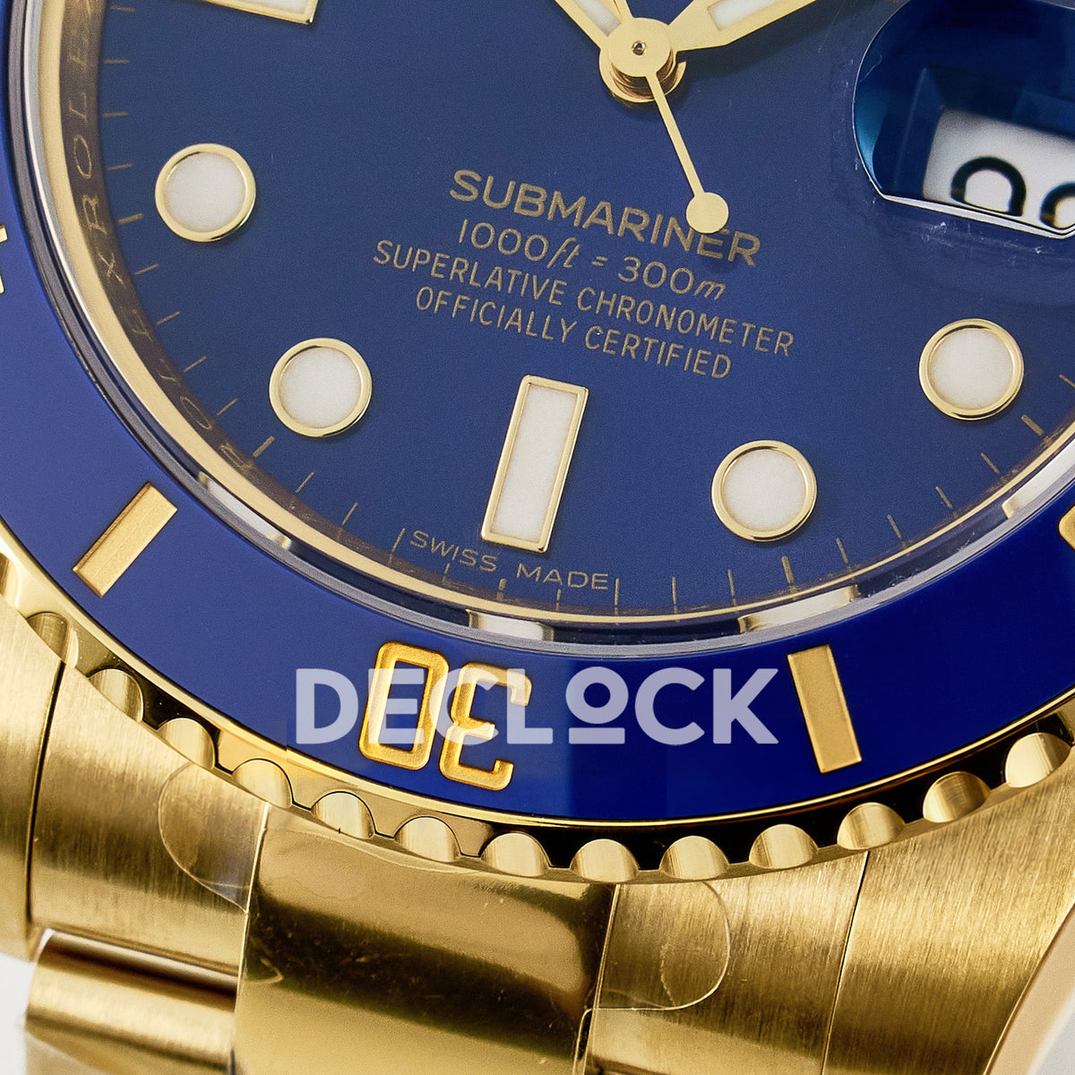 Rolex Submariner 116618LB 40.5mm VSF Yellow Gold Blue Dial VS3135 replica - lower dial closeup