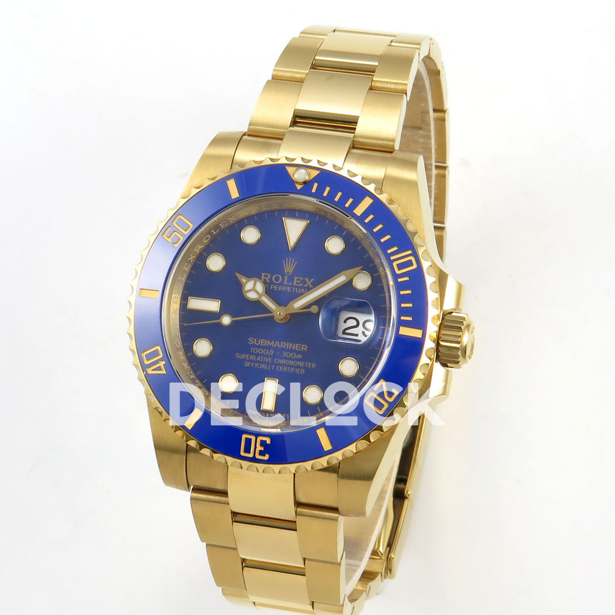 Rolex Submariner 40mm 116618LB VF Yellow Gold Blue Dial DD3135 replica - three quarter