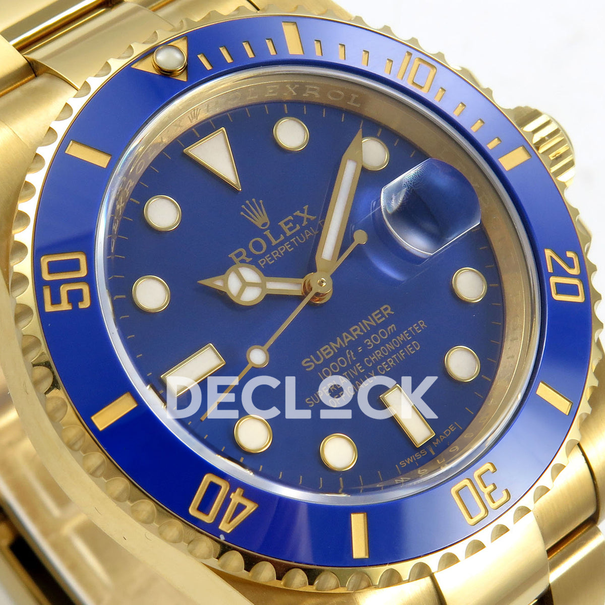 Rolex Submariner 40mm 116618LB VF Yellow Gold Blue Dial DD3135 replica - dial angle left