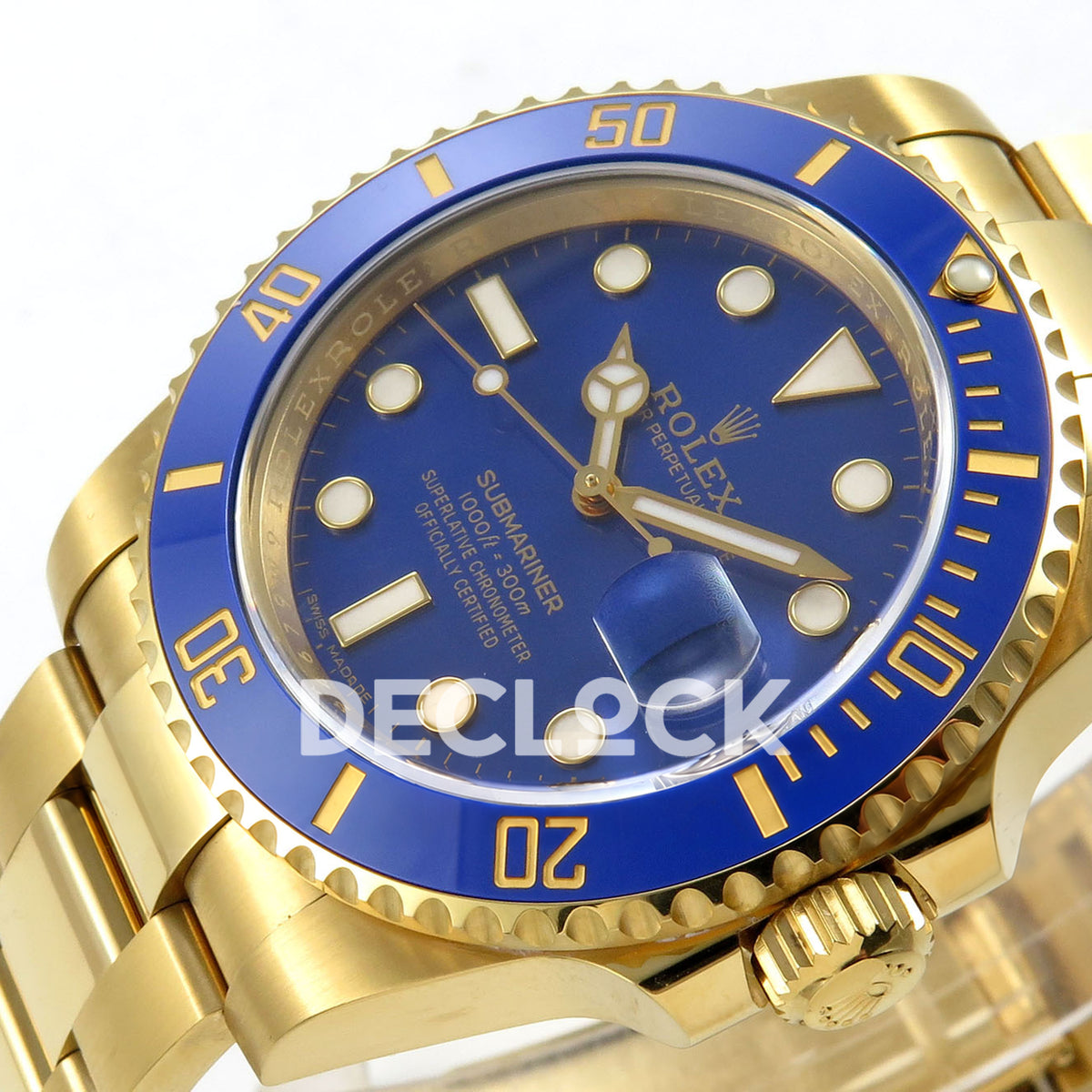 Rolex Submariner 40mm 116618LB VF Yellow Gold Blue Dial DD3135 replica - dial angle right