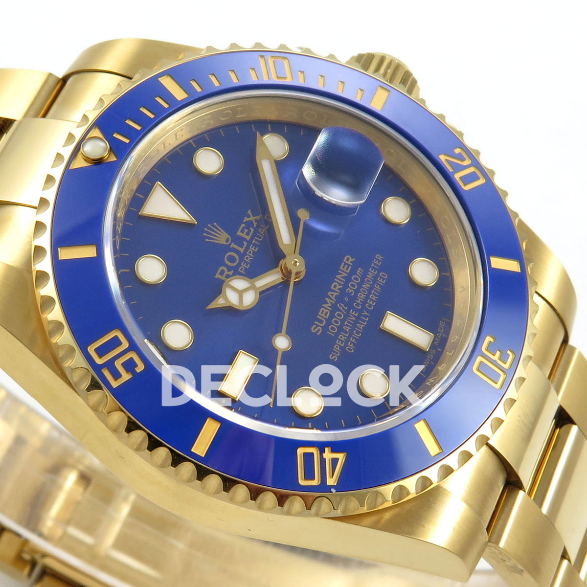 Rolex Submariner 40mm 116618LB VF Yellow Gold Blue Dial DD3135 replica - dial side angle