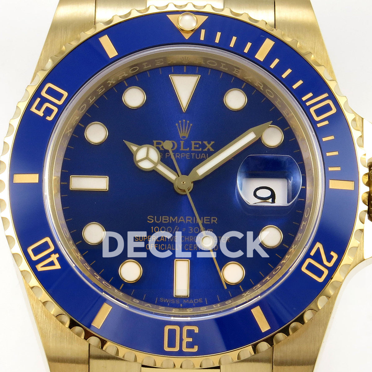 Rolex Submariner 40mm 116618LB WF Blue Dial Yellow Gold DD3135 replica - dial closeup