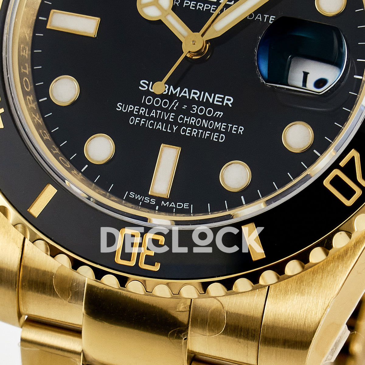 Rolex Submariner 116618LN 40.5mm VSF Yellow Gold Black Dial VS3135 replica - lower dial closeup
