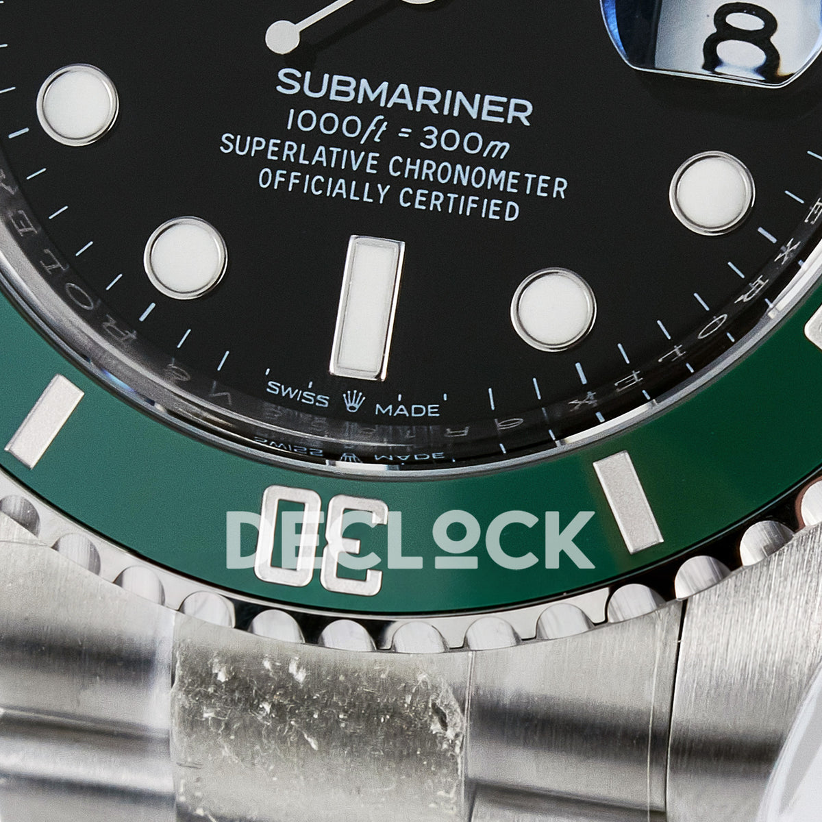 Rolex Submariner 126610LV 41mm THBF Steel Black Dial Green Bezel SH3235 replica - lower dial macro
