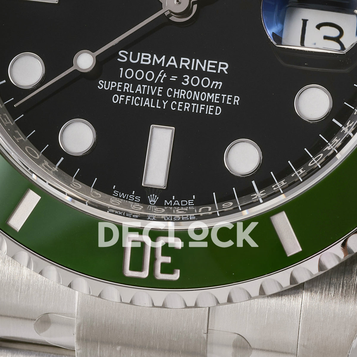 Rolex Submariner 41mm 126610LV RWF MK2 Kermit Black Dial JH3235 Free Sprung replica - lower dial detail