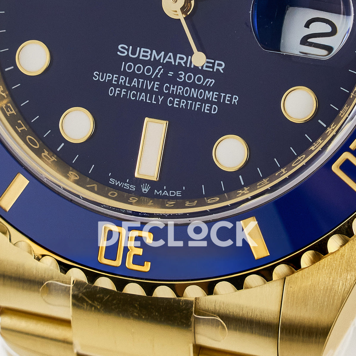 Rolex Submariner 126618LB 41mm THBF Yellow Gold Blue Dial SH3235 replica - lower dial macro