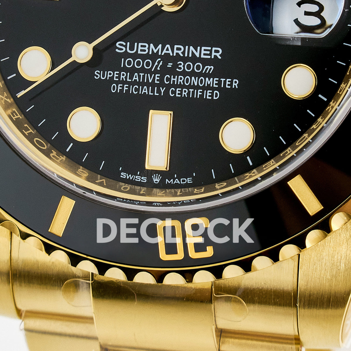 Rolex Submariner 126618LN 41mm THBF Yellow Gold Black Dial SH3235 replica - lower dial macro